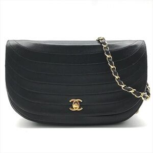 Authentic CHANEL vintage 24k gold half moon black classic flap shoulder bag